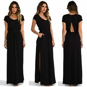 Free People Beach Audrina Black Maxi Dress Cutout Back Pockets Size M